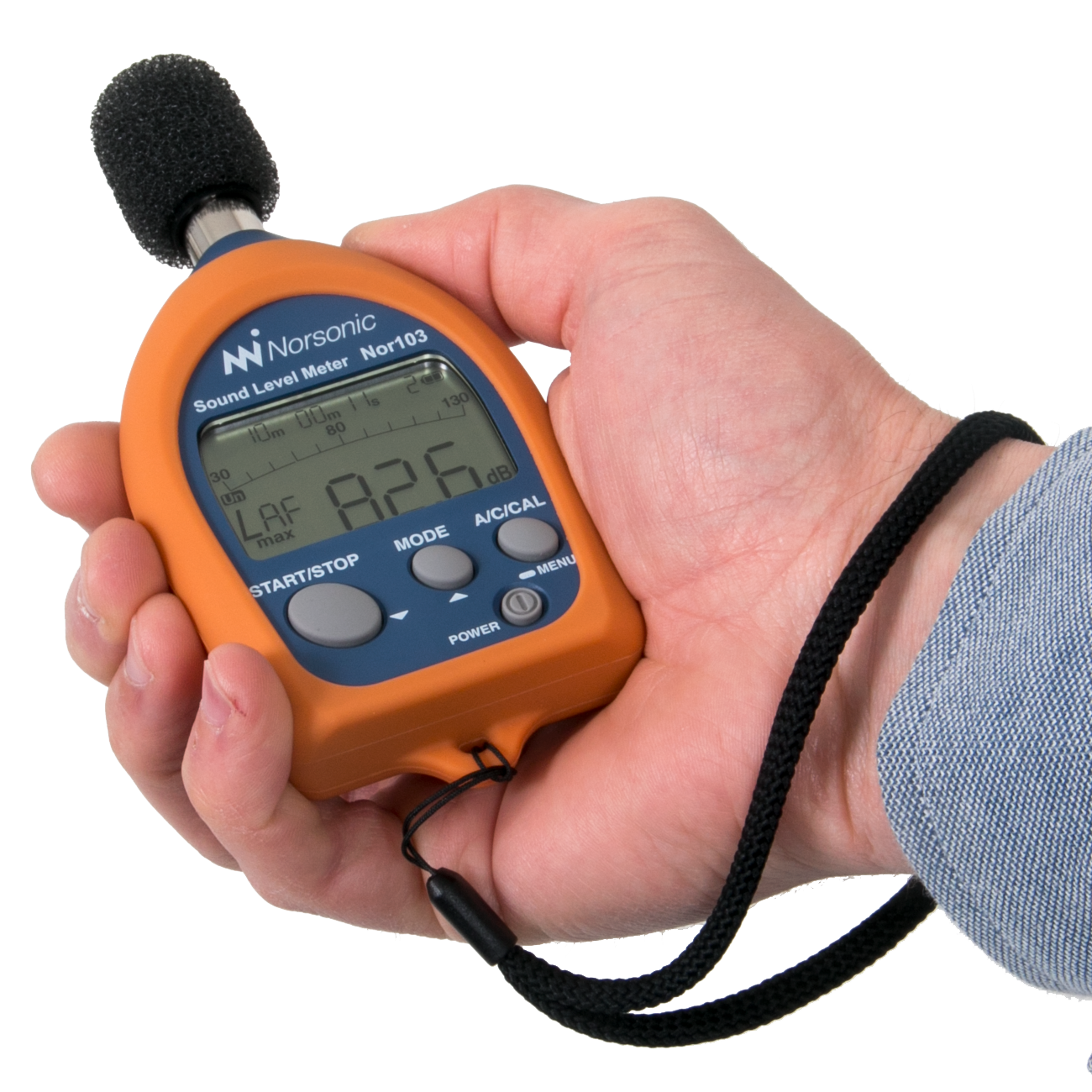 Nor103 sound level meter with orange cover