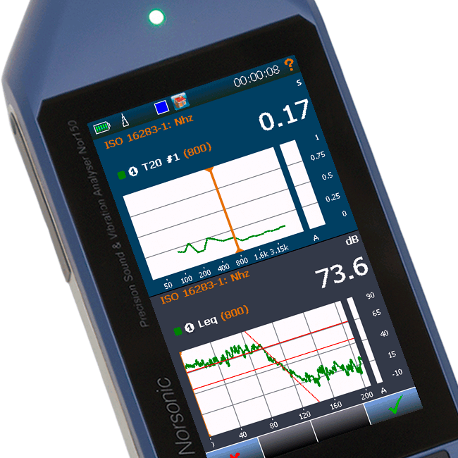 Norsonic Nor150 sound analyser for room acoustics measurements