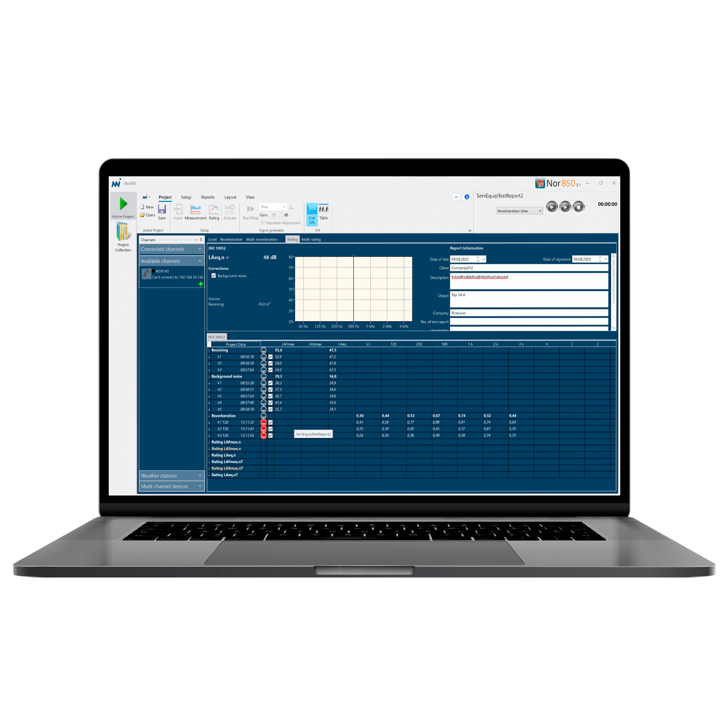 Norsonic Nor850 reporting software for appliance noise